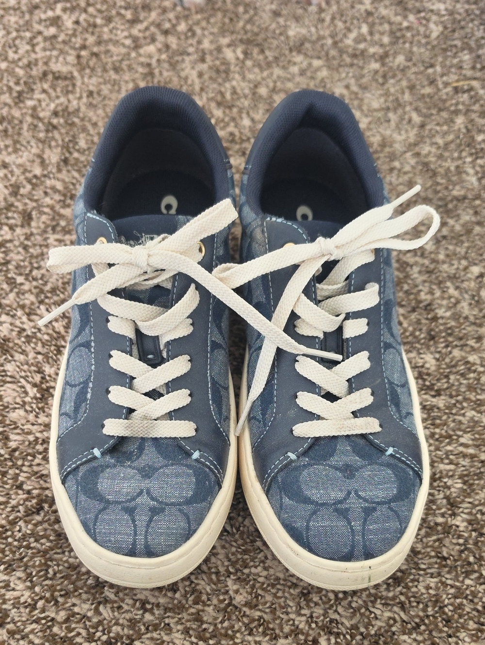 Coach Navy Logo-Print Lace-Up Sneakers with Cream Laces